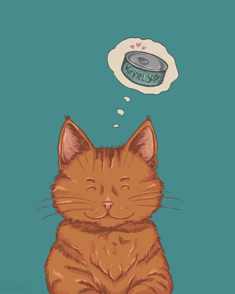 Katze mit viel Soße Illustration Nordhessin